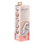 a pink box containing a large white and grey suction handle